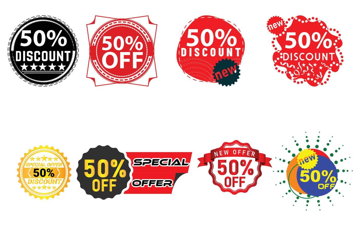 50 percent discount new offer logo and icon design bundle vector