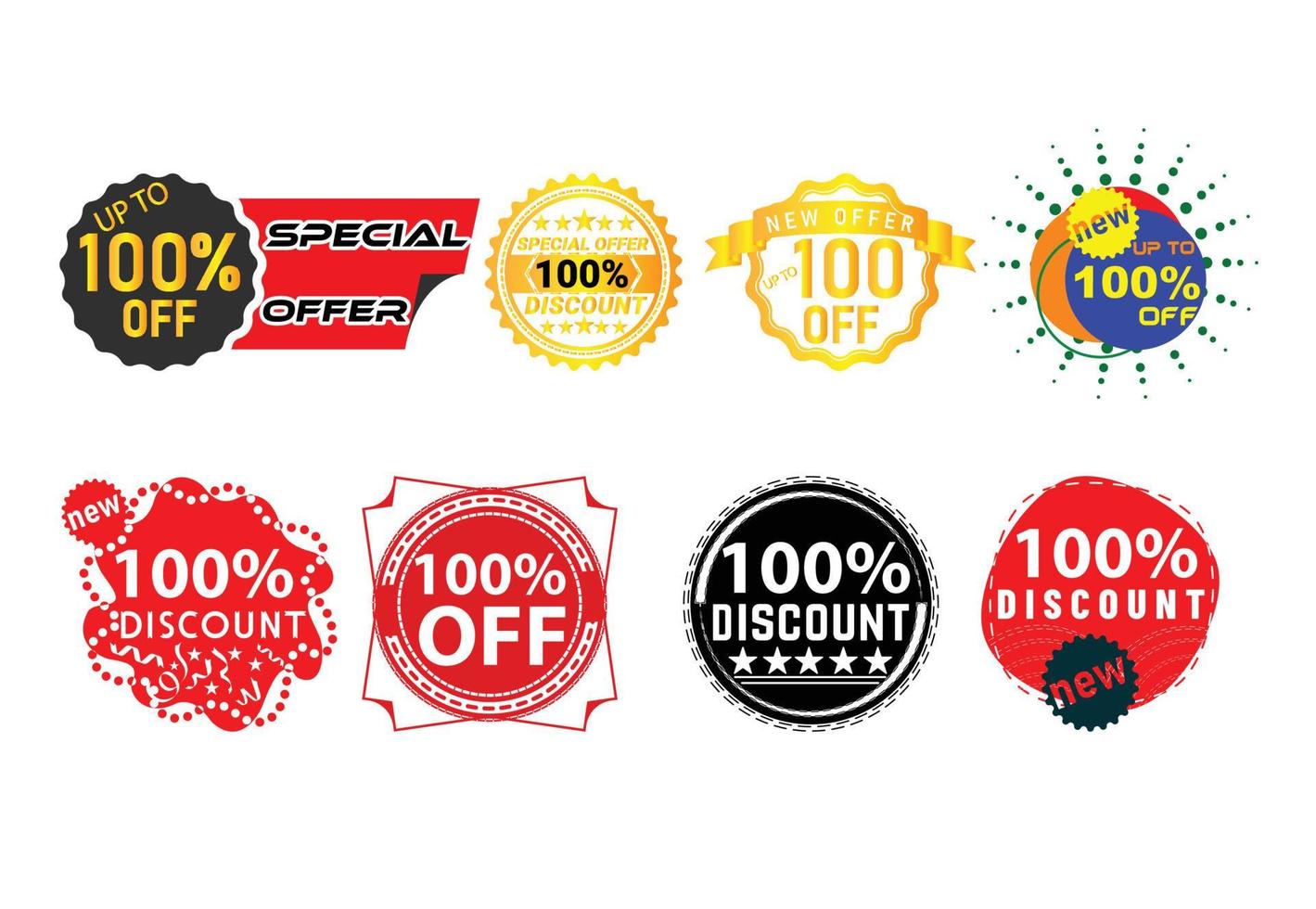 100 percent discount new offer logo and icon design bundle vector