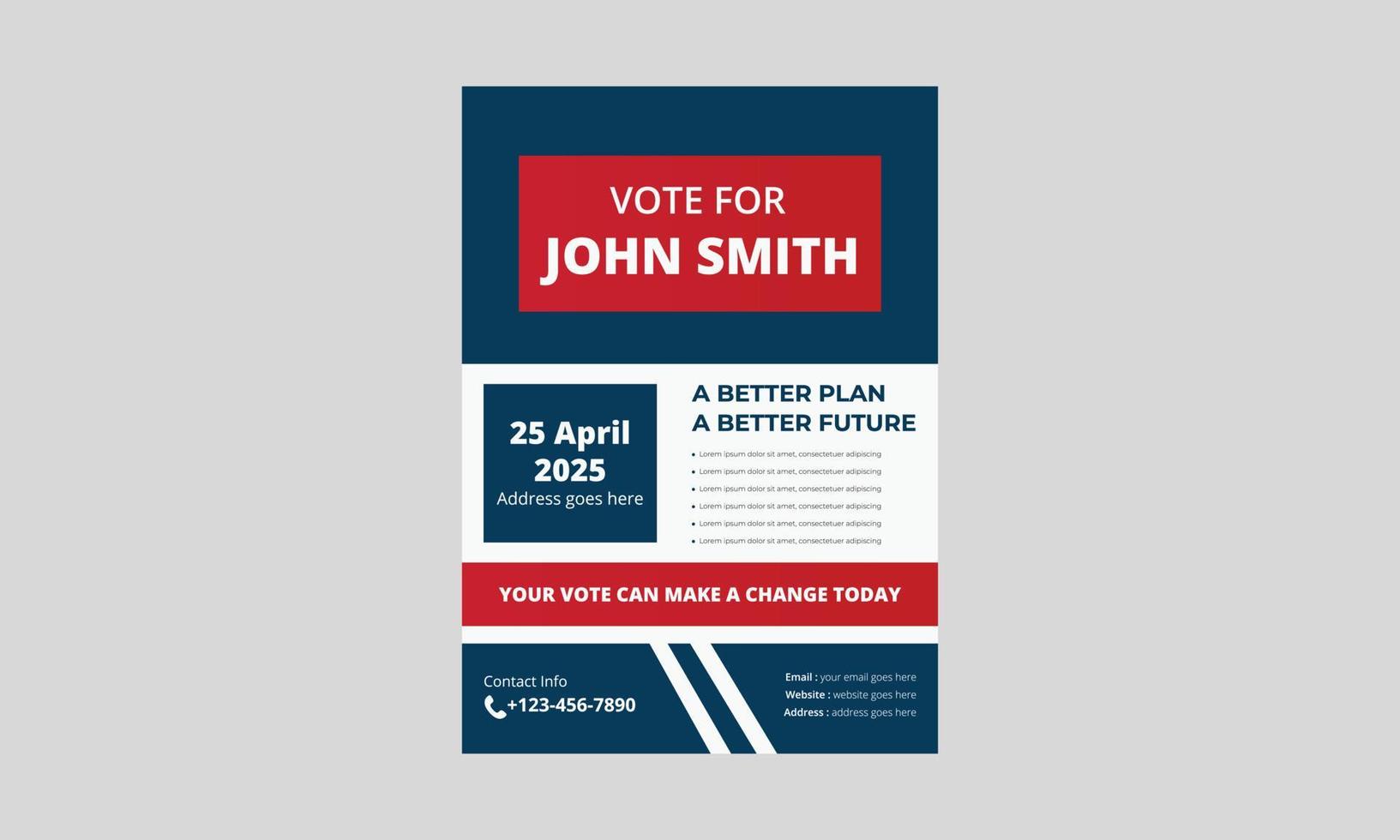 Election flyer template design. Political election flyer design. vote now election poster leaflet design. a4 template, brochure design, cover, flyer, poster, print-ready vector