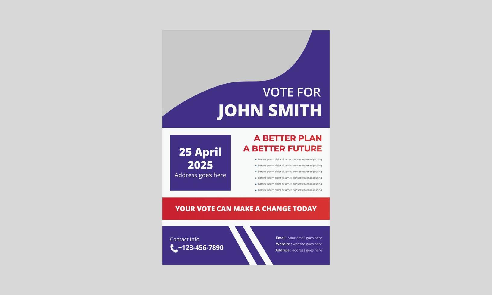 Election flyer template design. Political election flyer design. vote now election poster leaflet design. a4 template, brochure design, cover, flyer, poster, print-ready vector