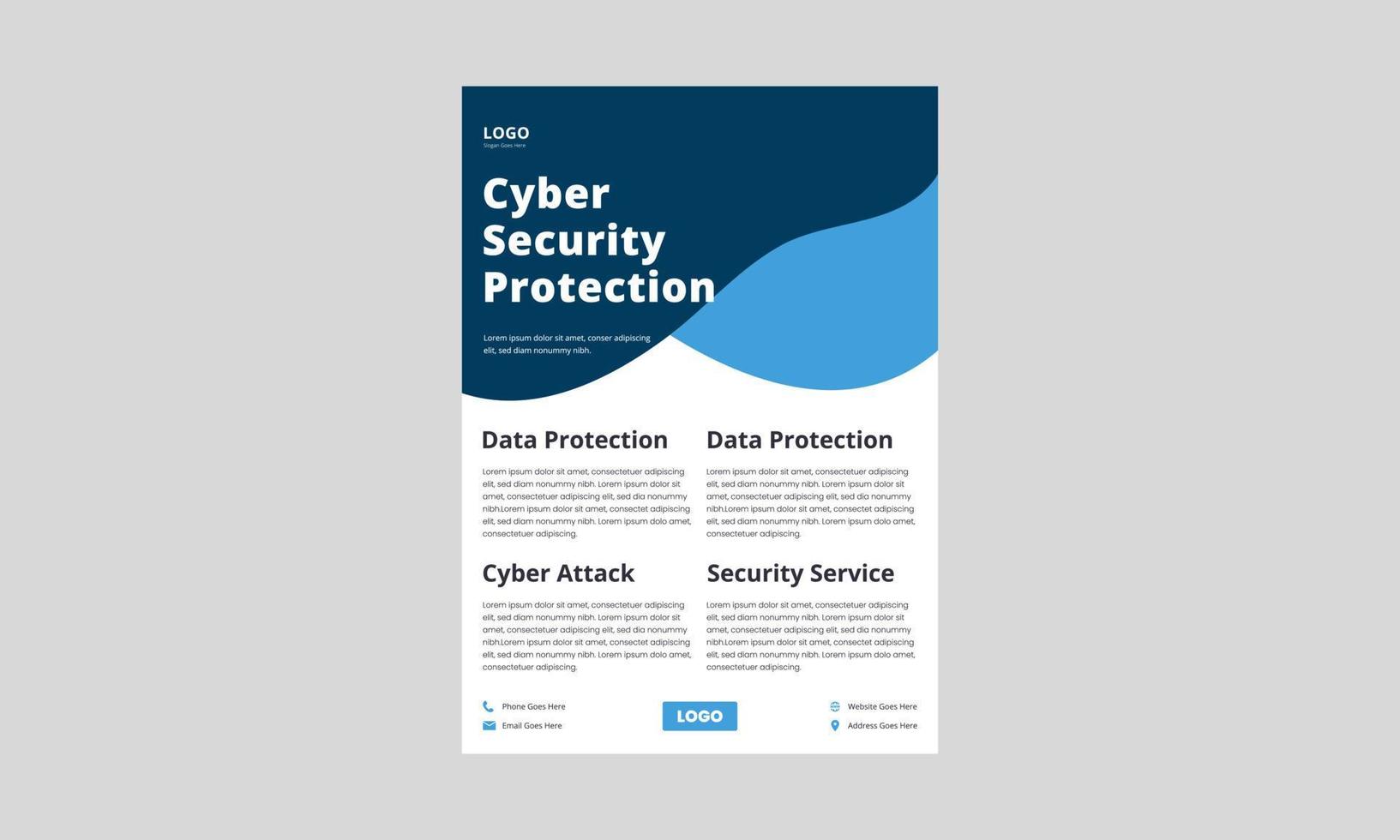 cyber security protection flyer design. data protection service poster leaflet in blue color. data protection service layout vector template.