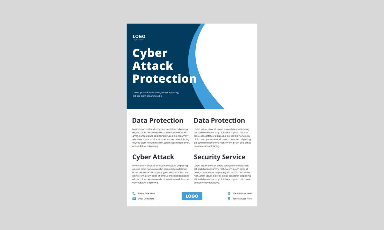 cyber security protection flyer design. data protection service poster leaflet in blue color. data protection service layout vector template.