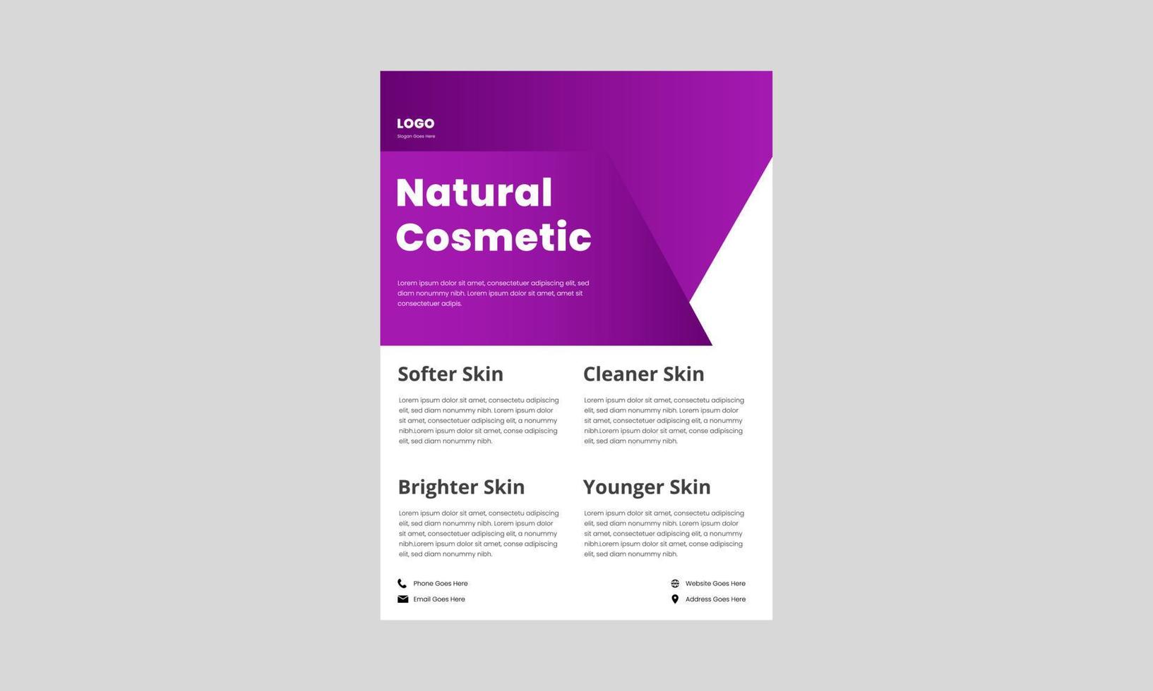 natural cosmetic flyer design template. beauty spa product poster, flyer design. organic cosmetic product flyer. vector