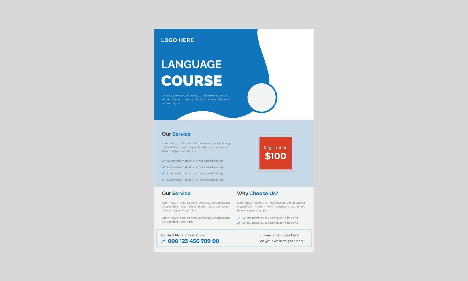 diseño de volante de curso de inglés, habla inglés, concepto de aprendizaje de inglés, plantilla a4, diseño de folleto, portada, volante, afiche, listo para imprimir. vector