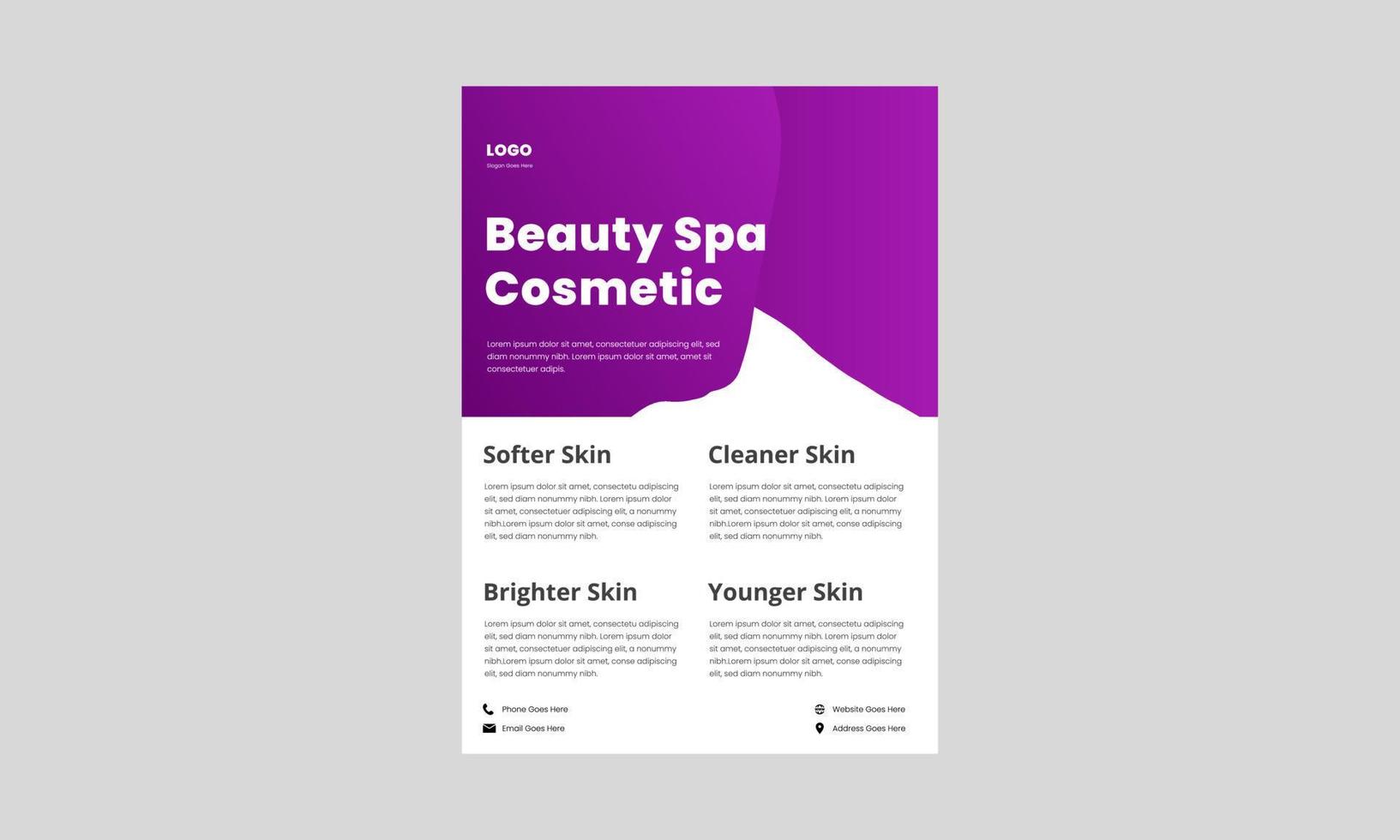 plantilla de diseño de volante cosmético natural. cartel de producto de spa de belleza, diseño de volante. folleto de productos cosméticos orgánicos. vector