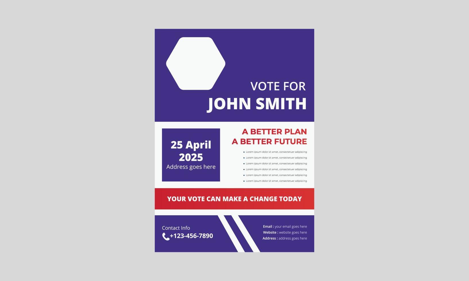 Election flyer template design. Political election flyer design. vote now election poster leaflet design. a4 template, brochure design, cover, flyer, poster, print-ready vector