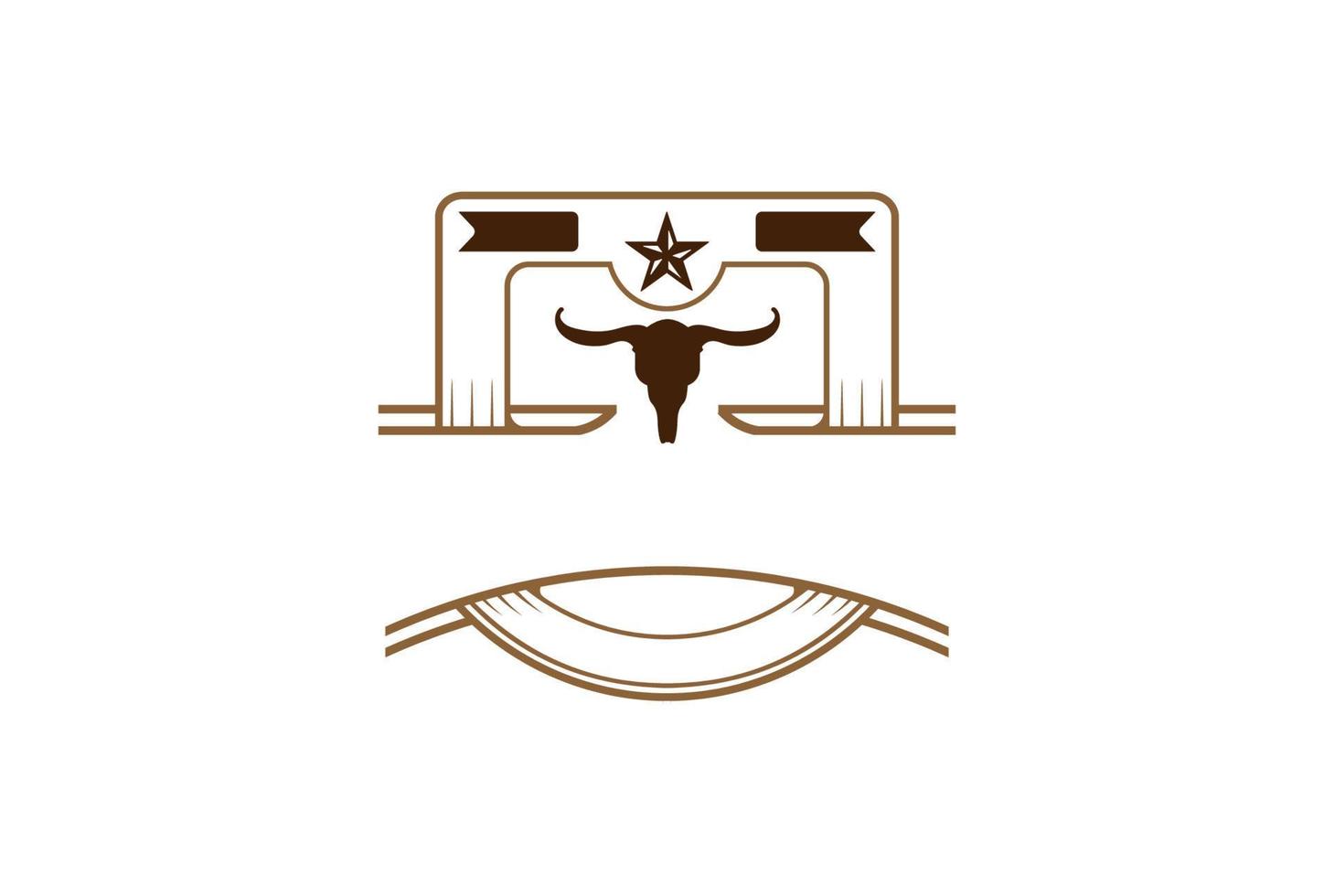 Vintage Retro Texas Bison Bull Longhorn Skull Logo Design Vector