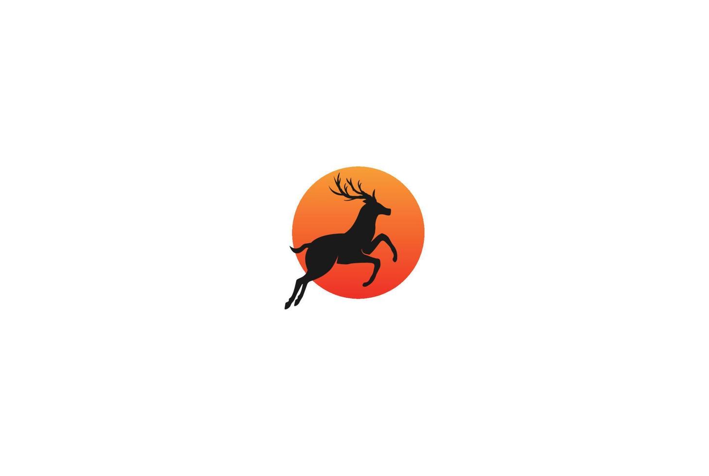 Sunset Sunrise or Moon with Jumping Deer Antler Reindeer Logo Design Vector