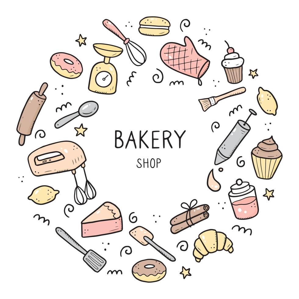Hand drawn set of baking and cooking tools vector