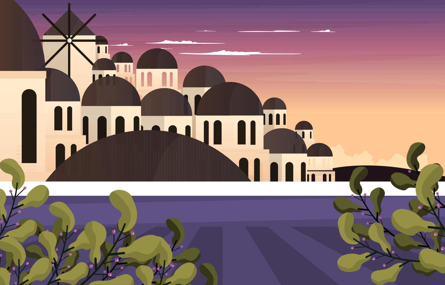 Unique Building Santorini Greek Summer Vacation Tour Travel Tourism View vector