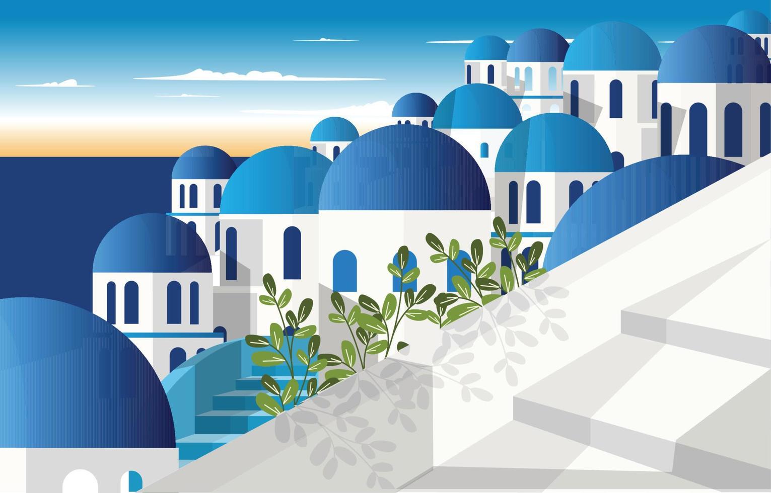 Unique Building Santorini Greek Summer Vacation Tour Travel Tourism View vector