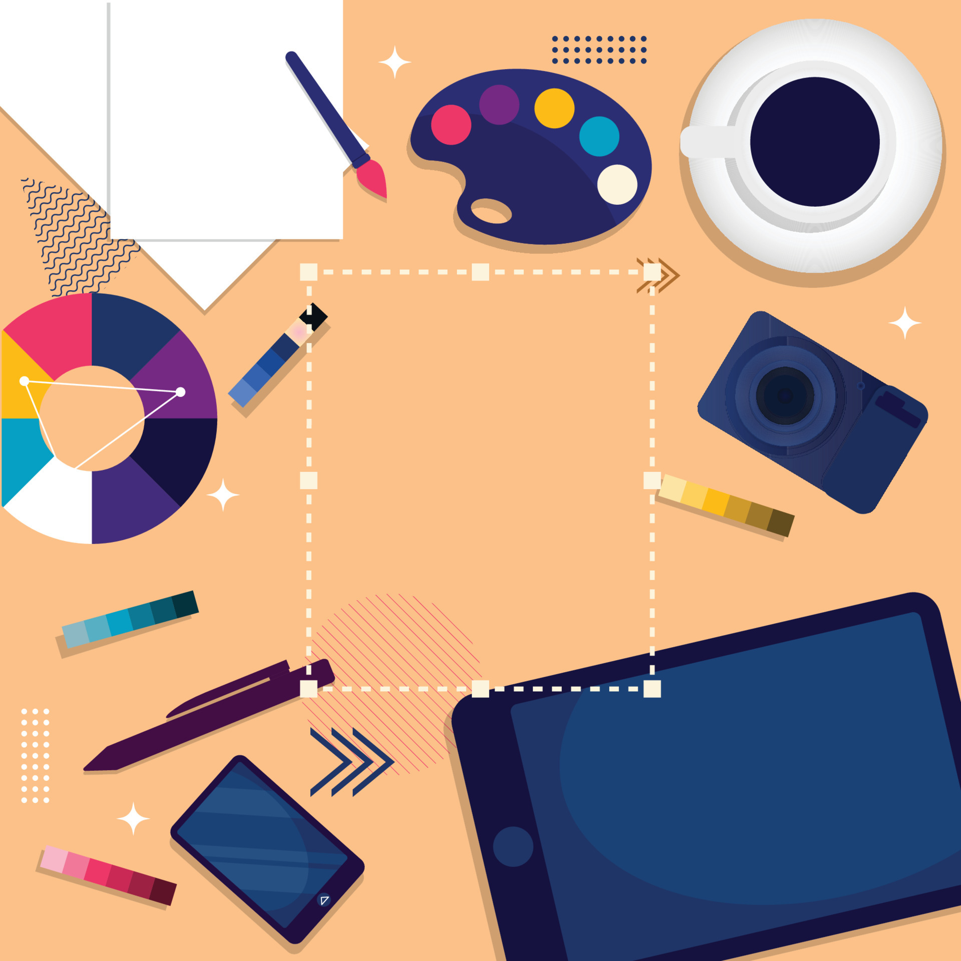 Graphic Designer Digital Drawing Tool Top View Flat Design Illustration