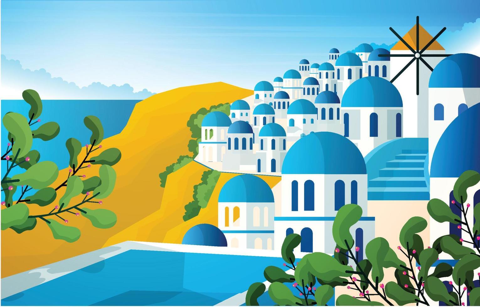 Unique Building Santorini Greek Summer Vacation Tour Travel Tourism View vector