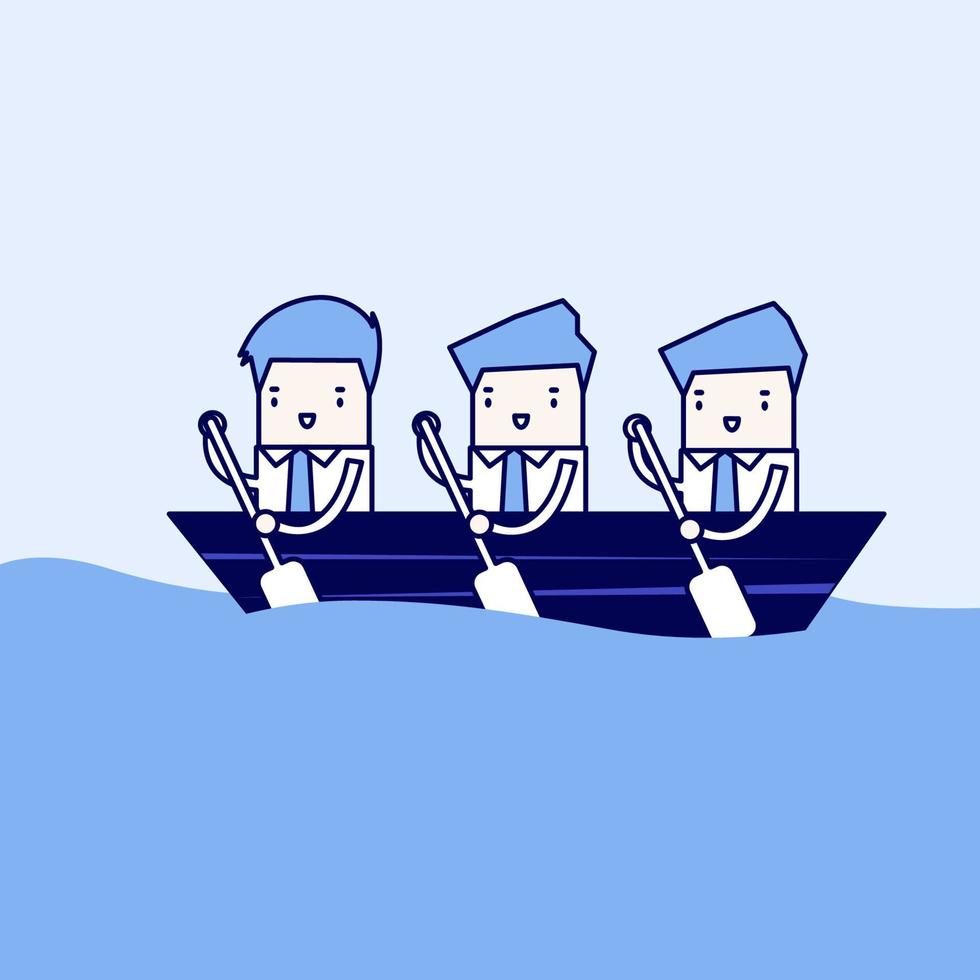 Businessman rowing team, Teamwork concept. Cartoon character thin line style vector. vector