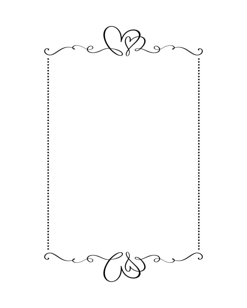 marco ornamental vectorial rectangular de caligrafía con corazón. ornamento decorativo del día de san valentín para la decoración, diseño de invitación de boda, tarjeta de felicitación romántica de amor vector