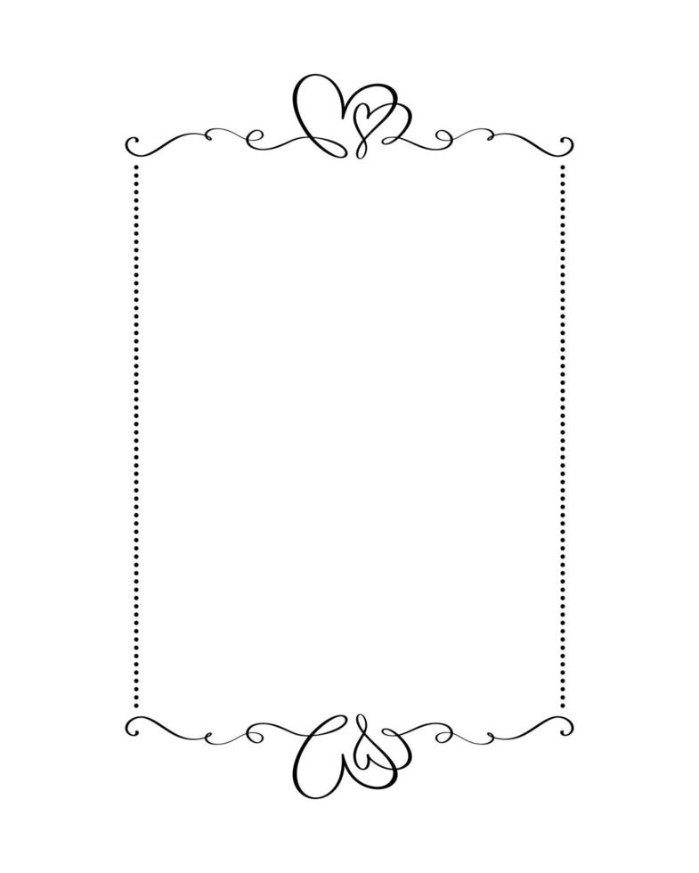 Calligraphy rectangular vector ornamental frame with heart. Valentine Day decorative ornament for decoration, design of wedding invitation, love romantic greeting card