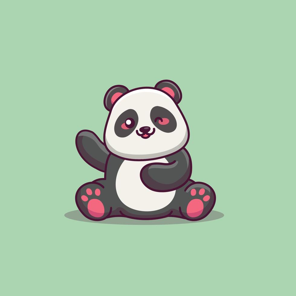 Cute panda waving hand icon illustration. panda mascot cartoon character. vector