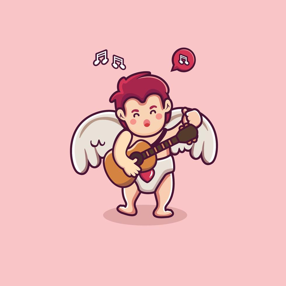 cute cupid boy character playing guitar and singing valentines theme vector