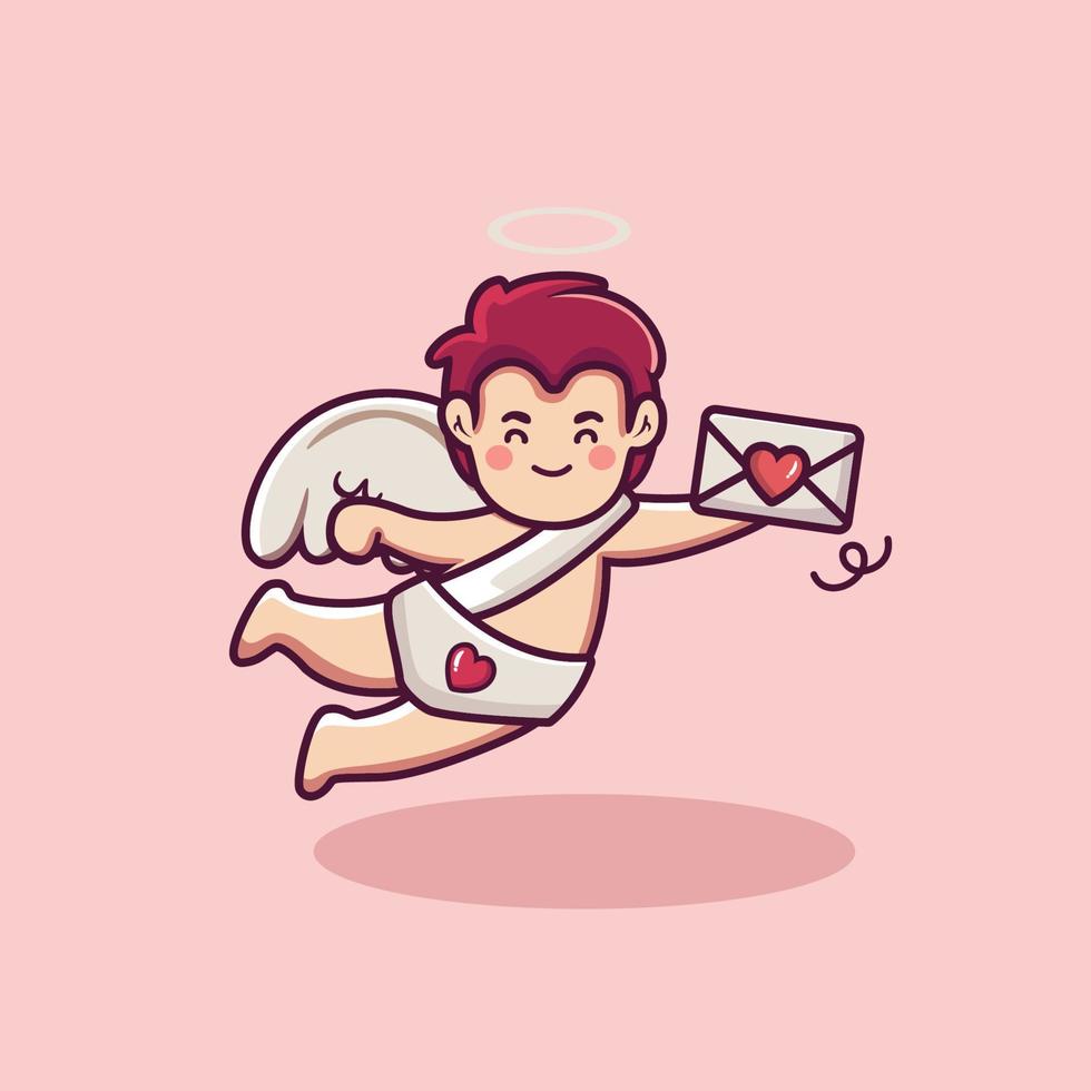 cute cupid boy character holding envelope valentine vector