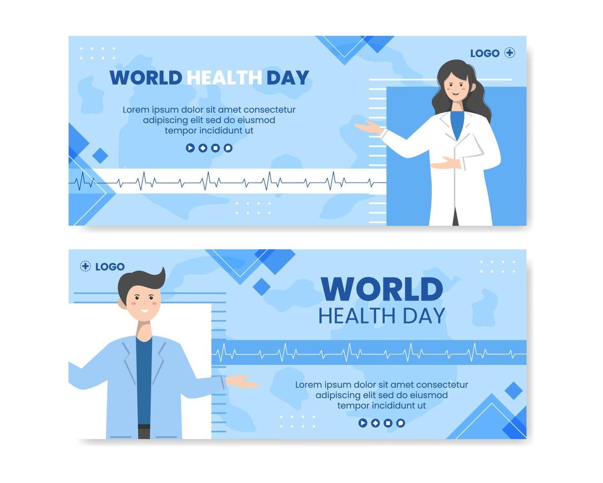plantilla de banner del día mundial de la salud ilustración plana de atención médica editable de fondo cuadrado adecuado para redes sociales o campaña vector