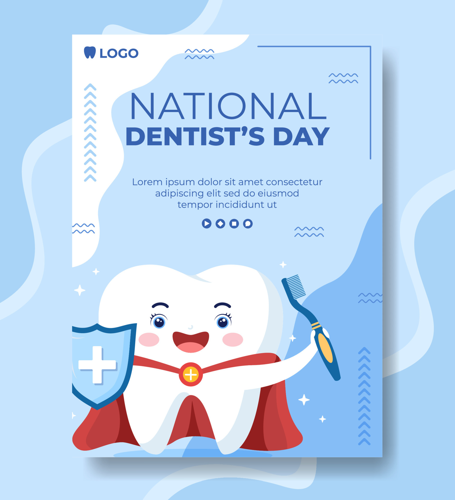 Dentist Day Poster Template Flat Dental Design Illustration Editable of