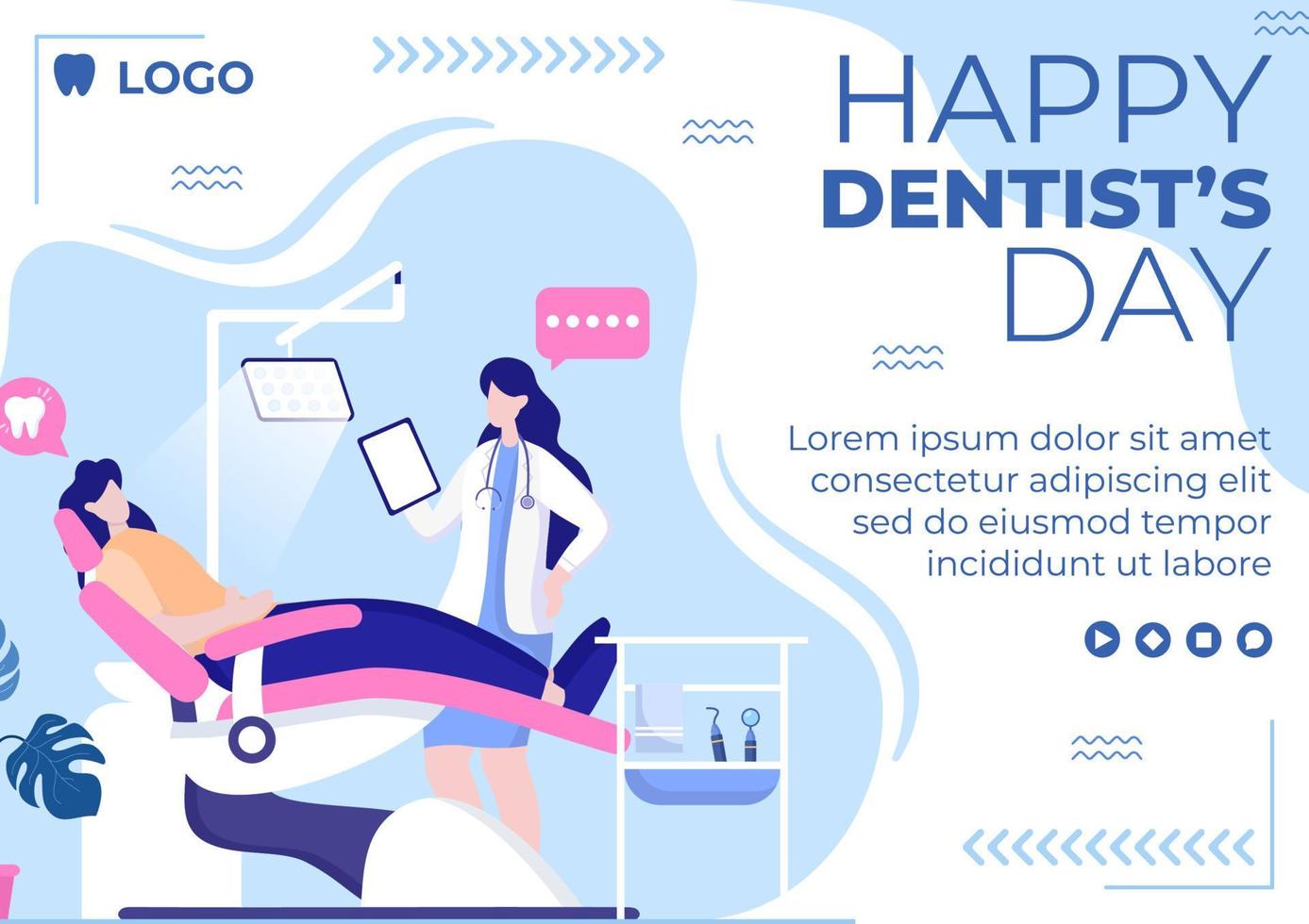 Dentist Day Brochure Template Flat Dental Design Illustration Editable of Square Background Suitable for Social media or Web Internet Ads vector