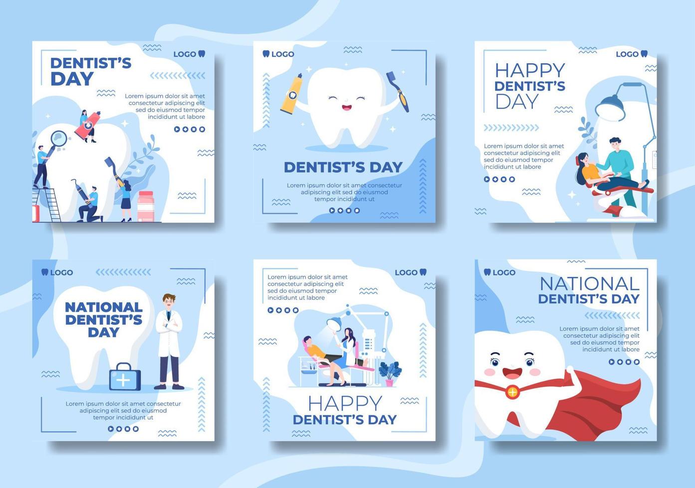 Dentist Day Post Template Flat Dental Design Illustration Editable of Square Background Suitable for Social media or Web Internet Ads vector