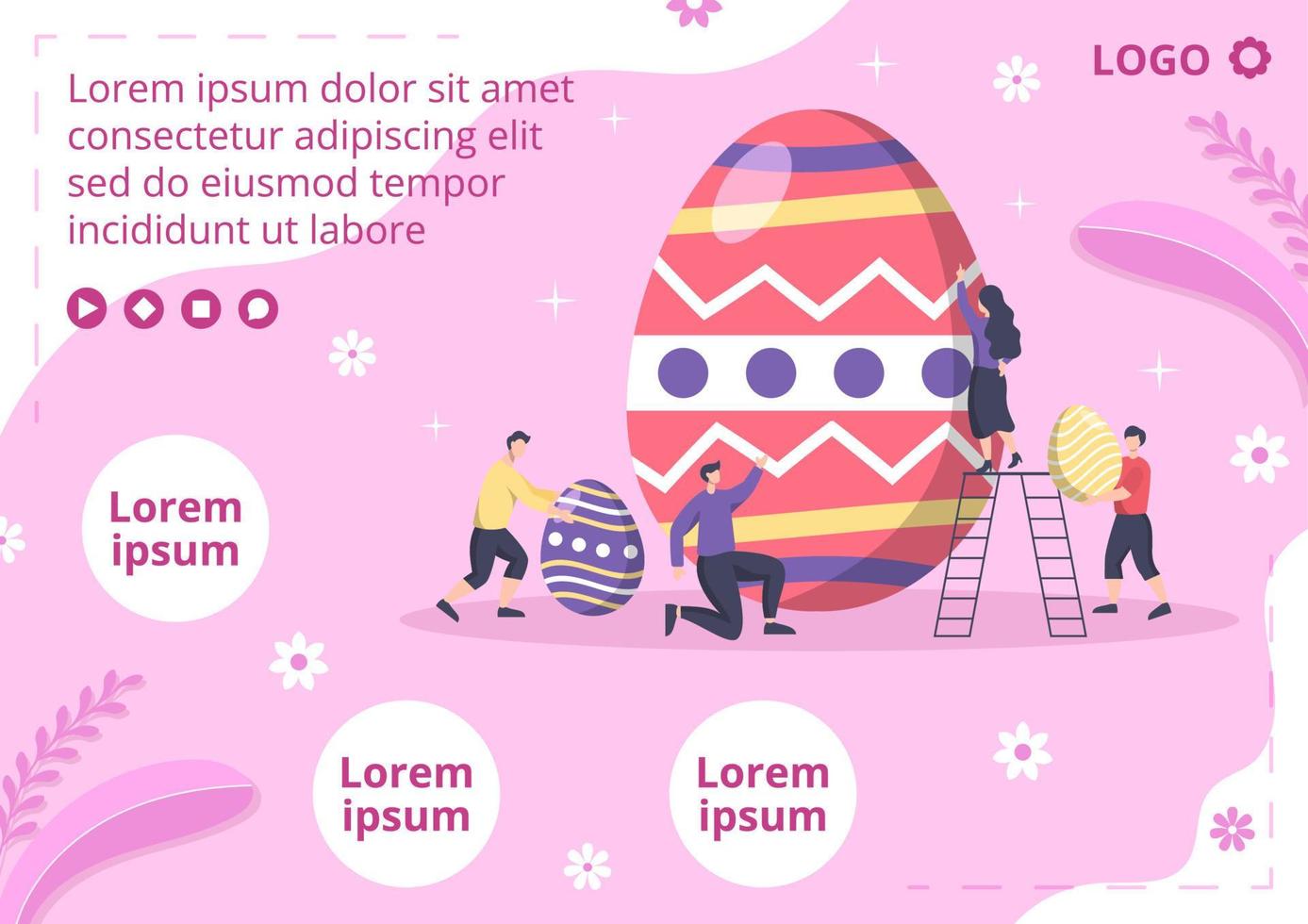 feliz día de pascua plantilla de folleto ilustración plana editable de fondo cuadrado adecuado para redes sociales, tarjetas de felicitación o anuncios web vector