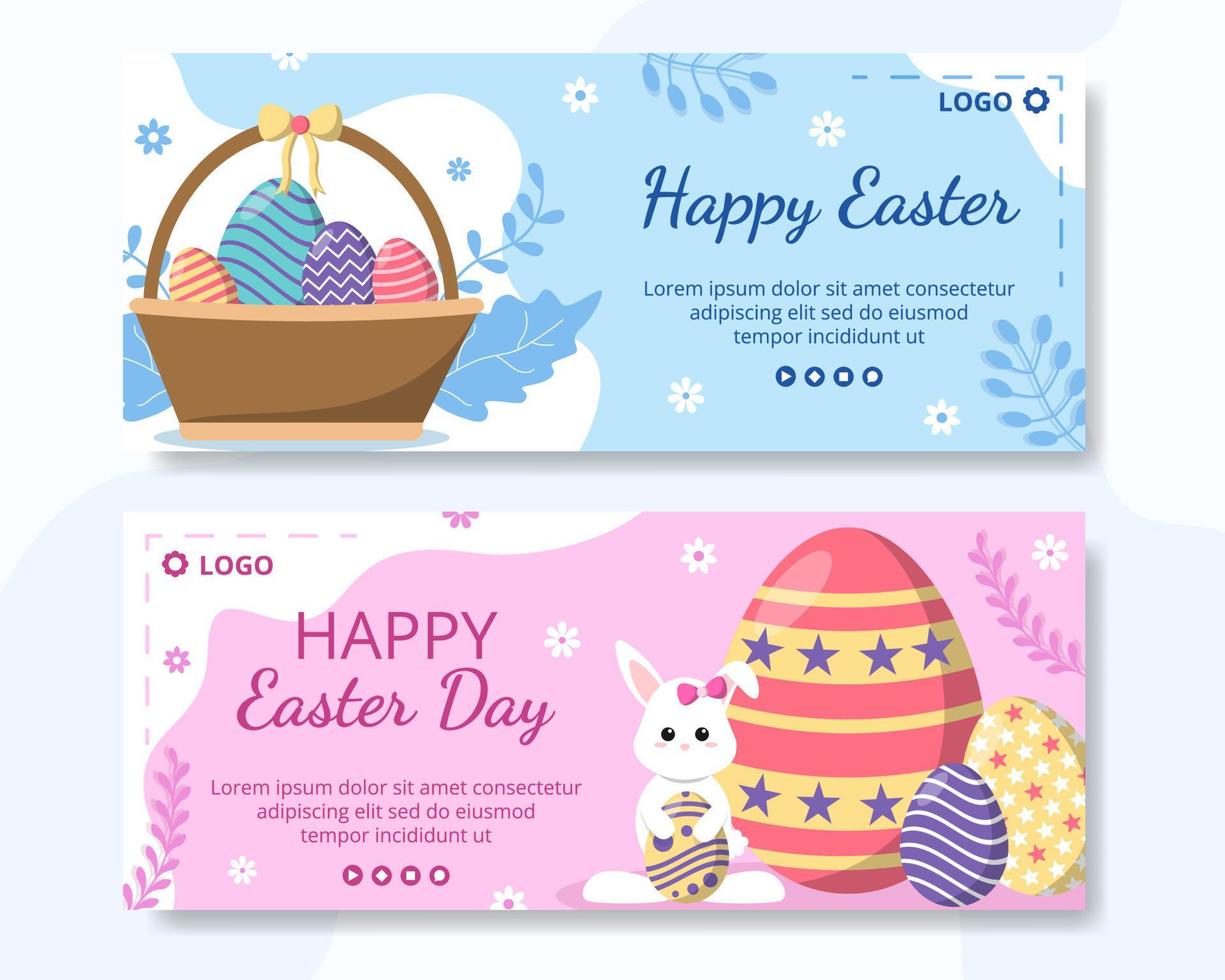 Happy Easter Day Banner Template Flat Illustration Editable of Square Background Suitable for Social Media, Greeting Card or Web Ads vector