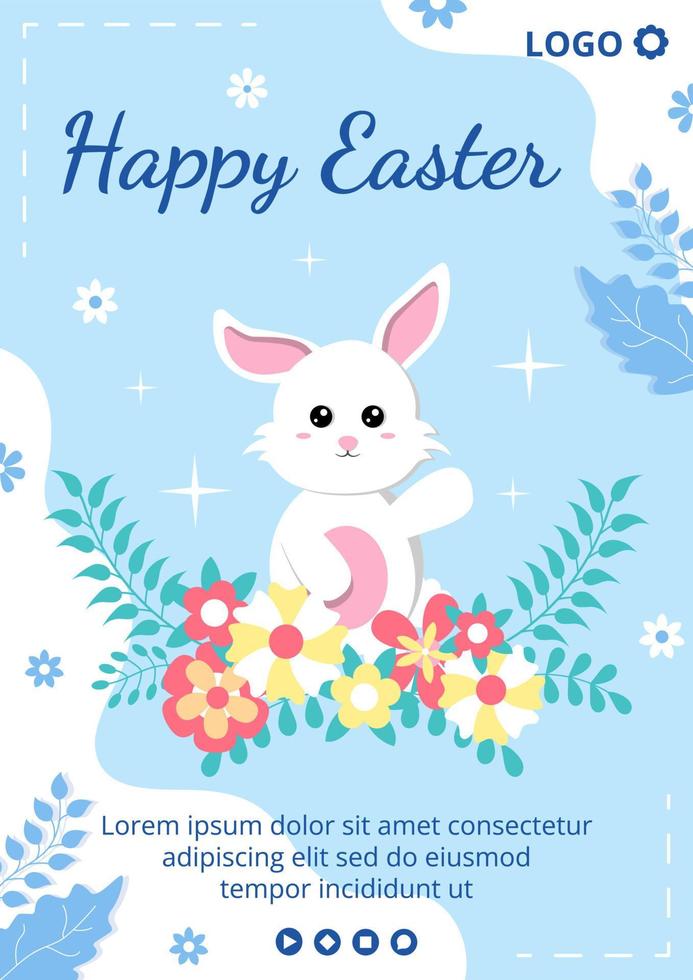 feliz día de pascua plantilla de volante ilustración plana editable de fondo cuadrado adecuado para redes sociales, tarjetas de felicitación o anuncios web vector