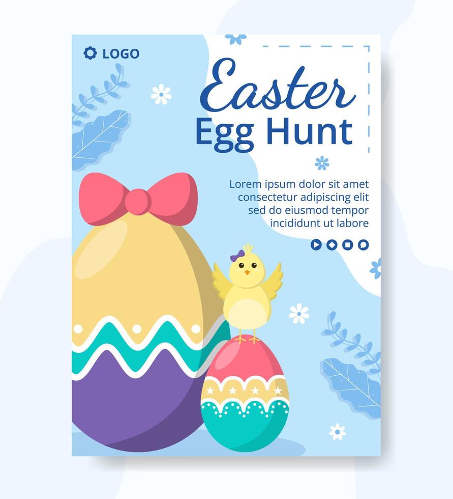 Happy Easter Day Poster Template Flat Illustration Editable of Square Background Suitable for Social Media, Greeting Card or Web Ads vector