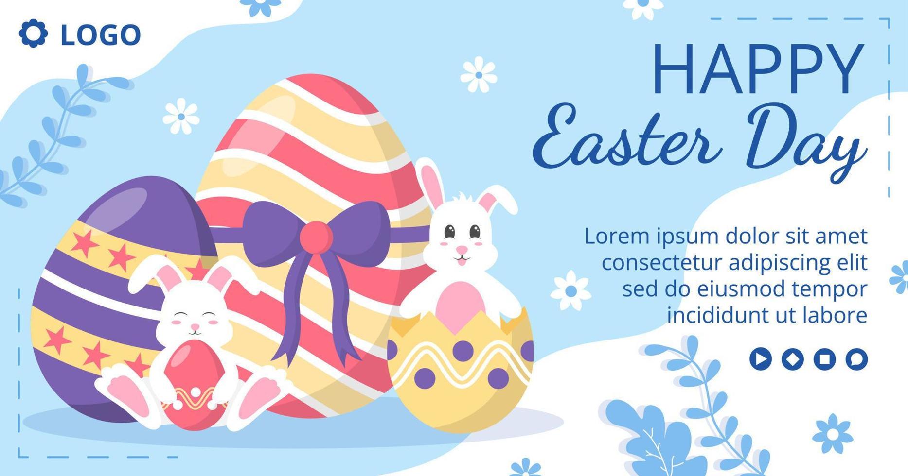 Happy Easter Day Post Template Flat Illustration Editable of Square Background Suitable for Social Media, Greeting Card or Web Ads vector