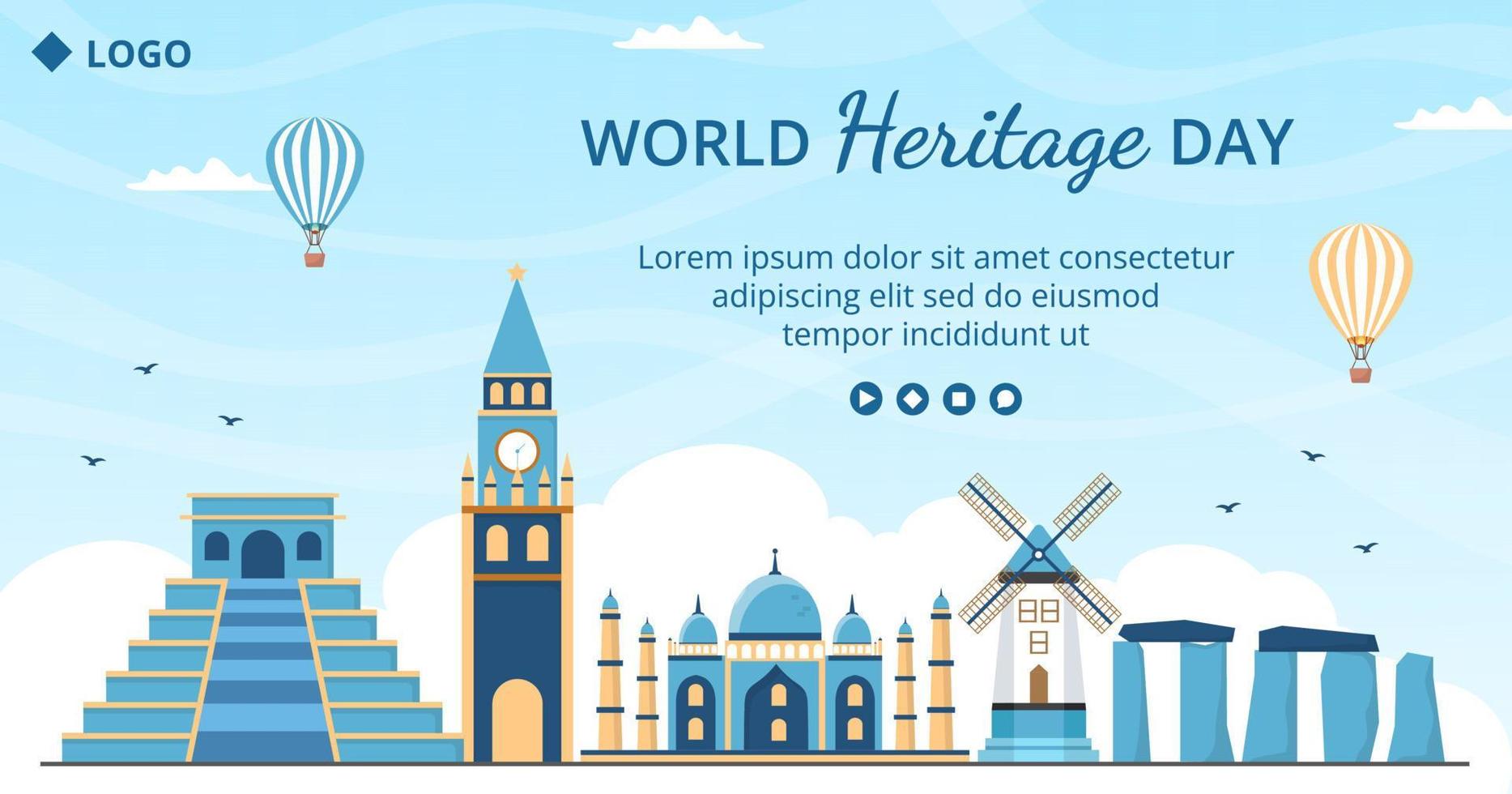 World Heritage Day Post Template Flat Design Illustration Editable of Square Background Suitable for Social Media, Greeting Card and Web Ads vector