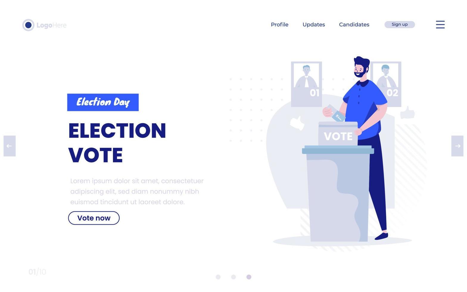 Man giving vote for election day concept on landing page design vector