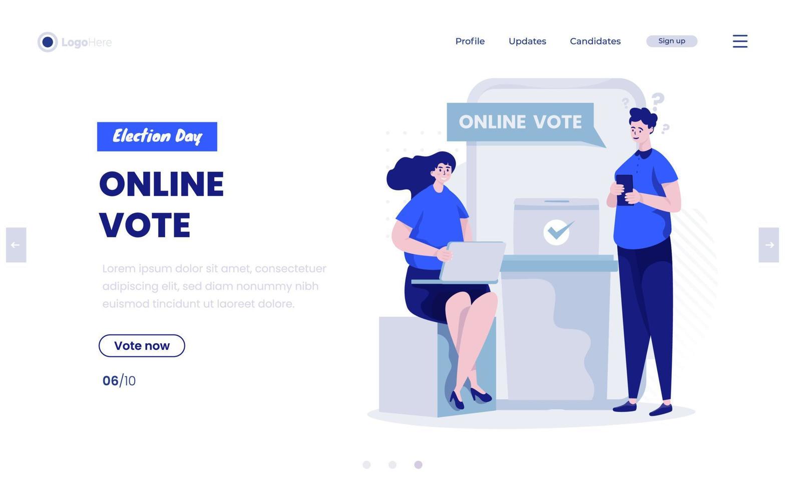 Online vote survey election day concept on landing page design vector