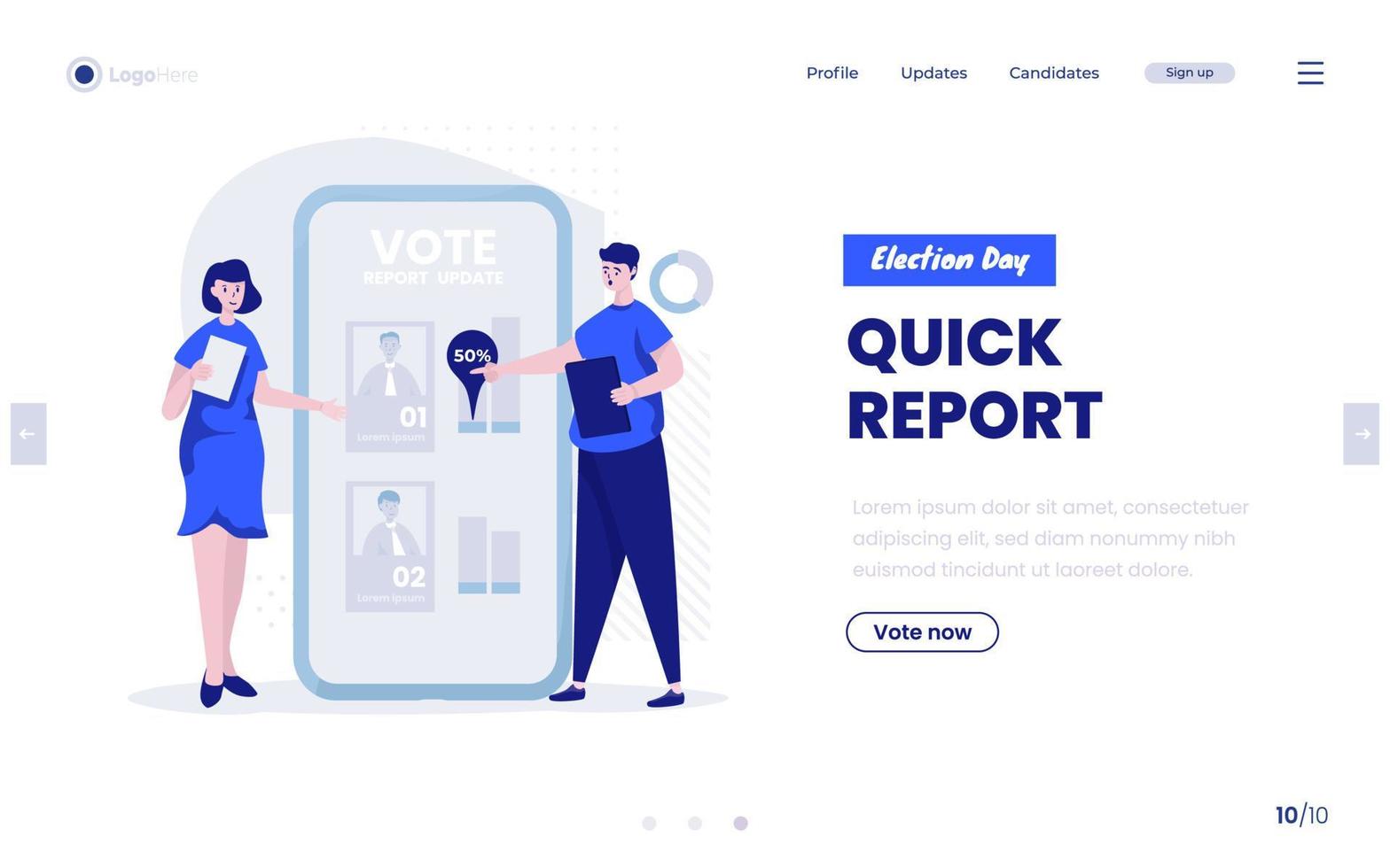 Vote survey quick report concept on landing page design vector