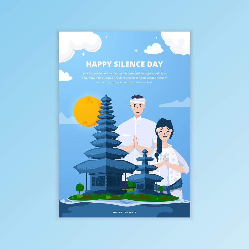 Balinese couple for happy silence day greetings on poster design vector