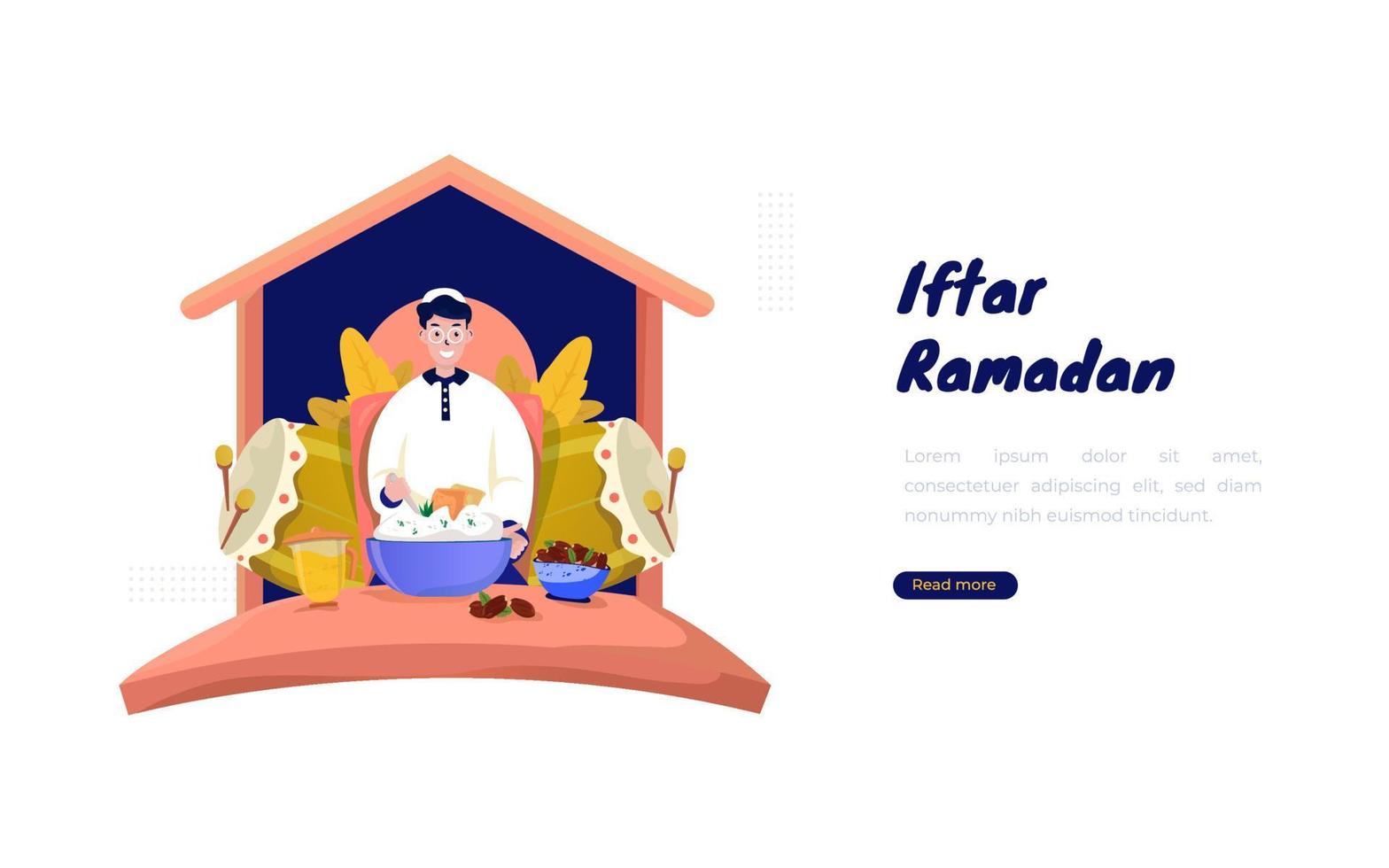 Happy Iftar Ramadan at home illustration concept vector