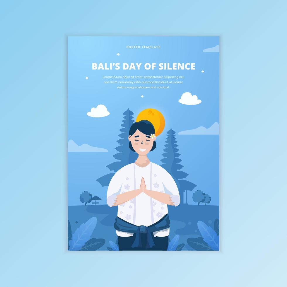 mujer balinesa para el día del silencio de bali, diseño de ilustraciones de carteles vector