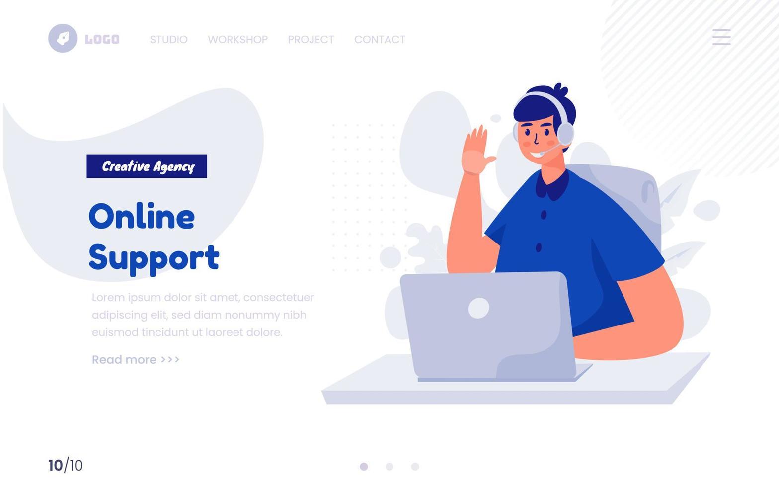 Online support concept for contact us page on website or landing page vector