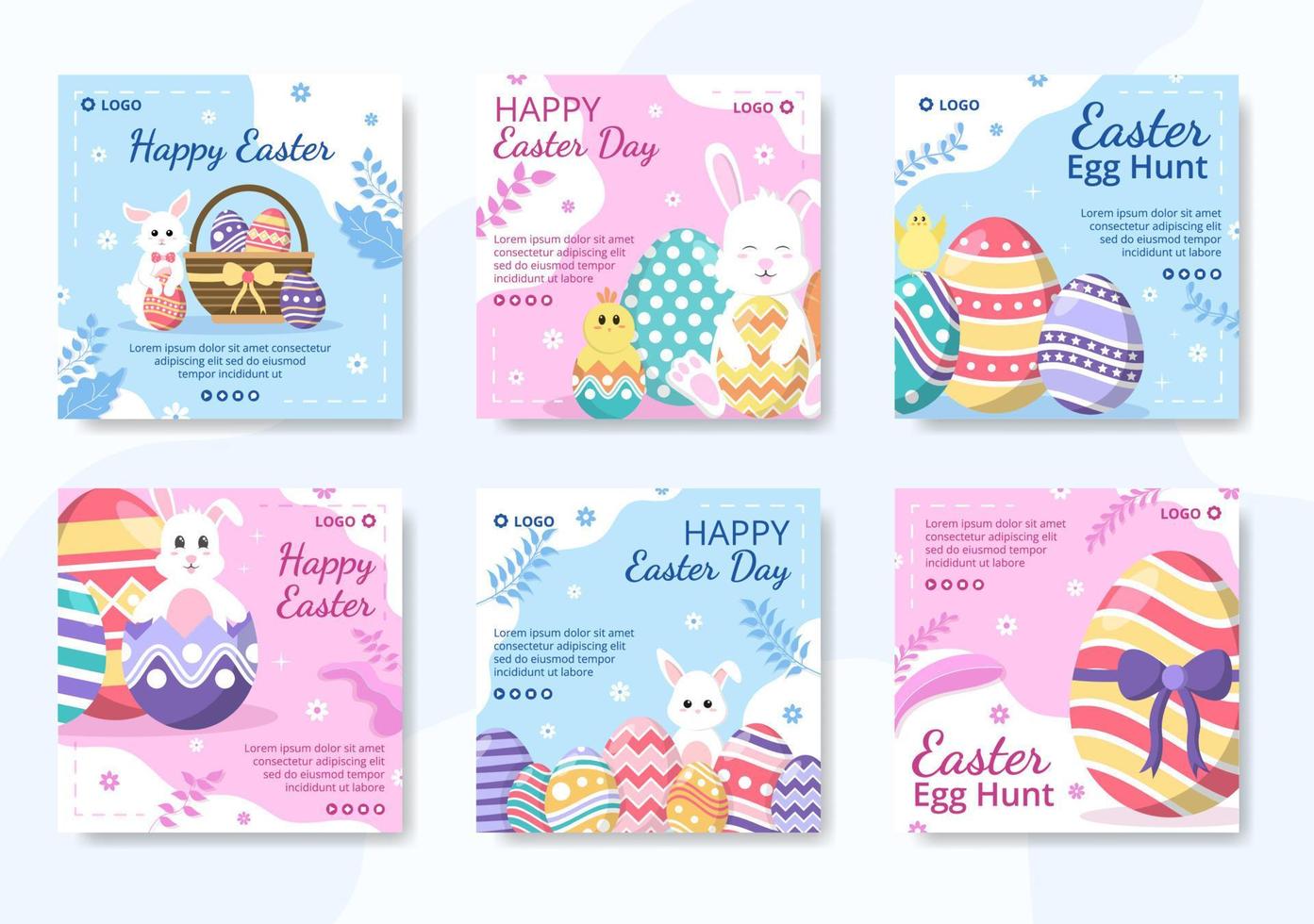 Happy Easter Day Post Template Flat Illustration Editable of Square Background Suitable for Social Media, Greeting Card or Web Ads vector