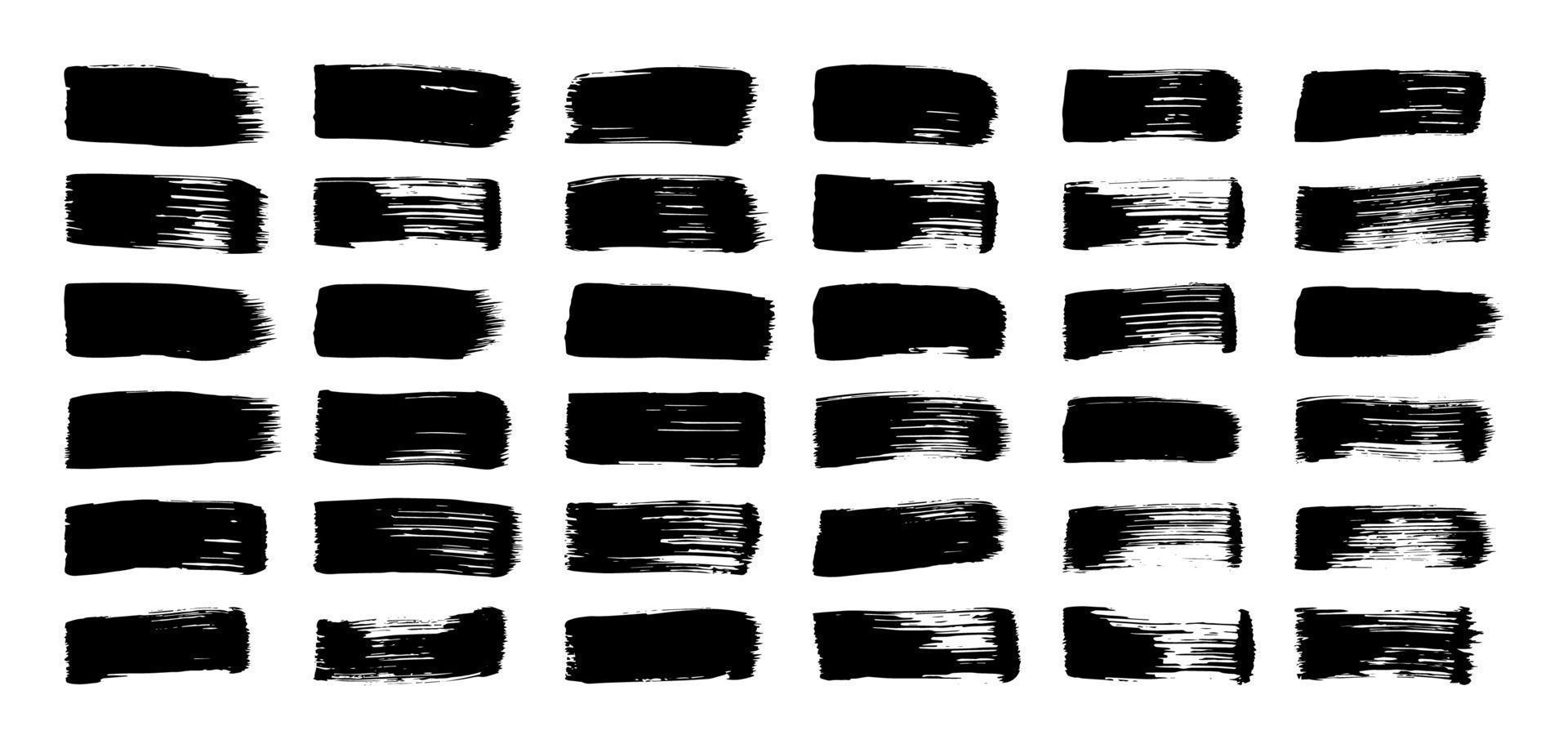 Set of brush strokes. Paint brushes with black ink to create diffused textures. vector