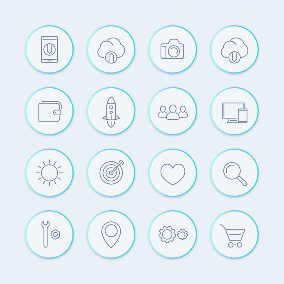 Thin line web icons, basic interface line icons for websites and mobile app, vector illustration