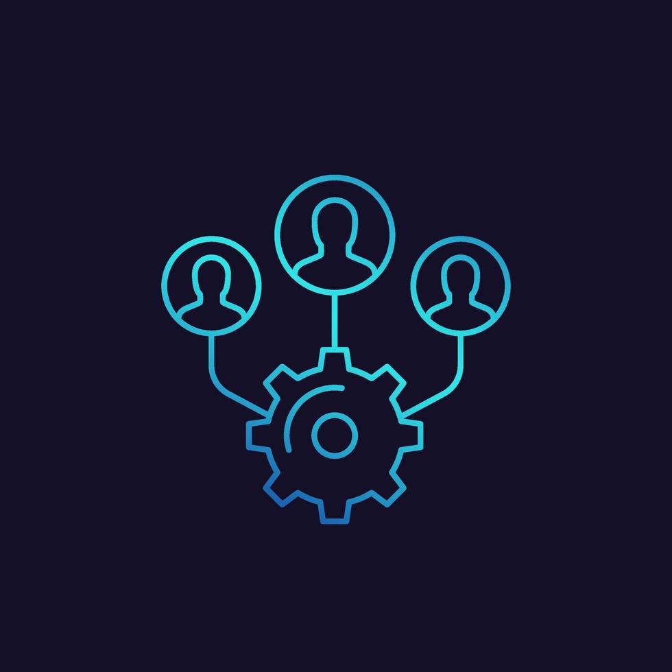 team interaction, management, teamwork linear icon vector