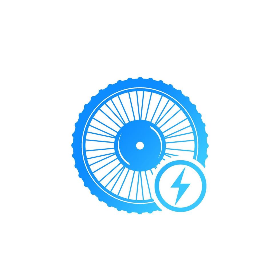 icono de rueda de bicicleta eléctrica aislado en blanco vector