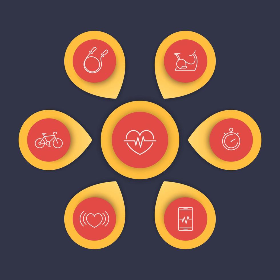 Aspects of cardio training line icons, editable infographic template, vector illustration