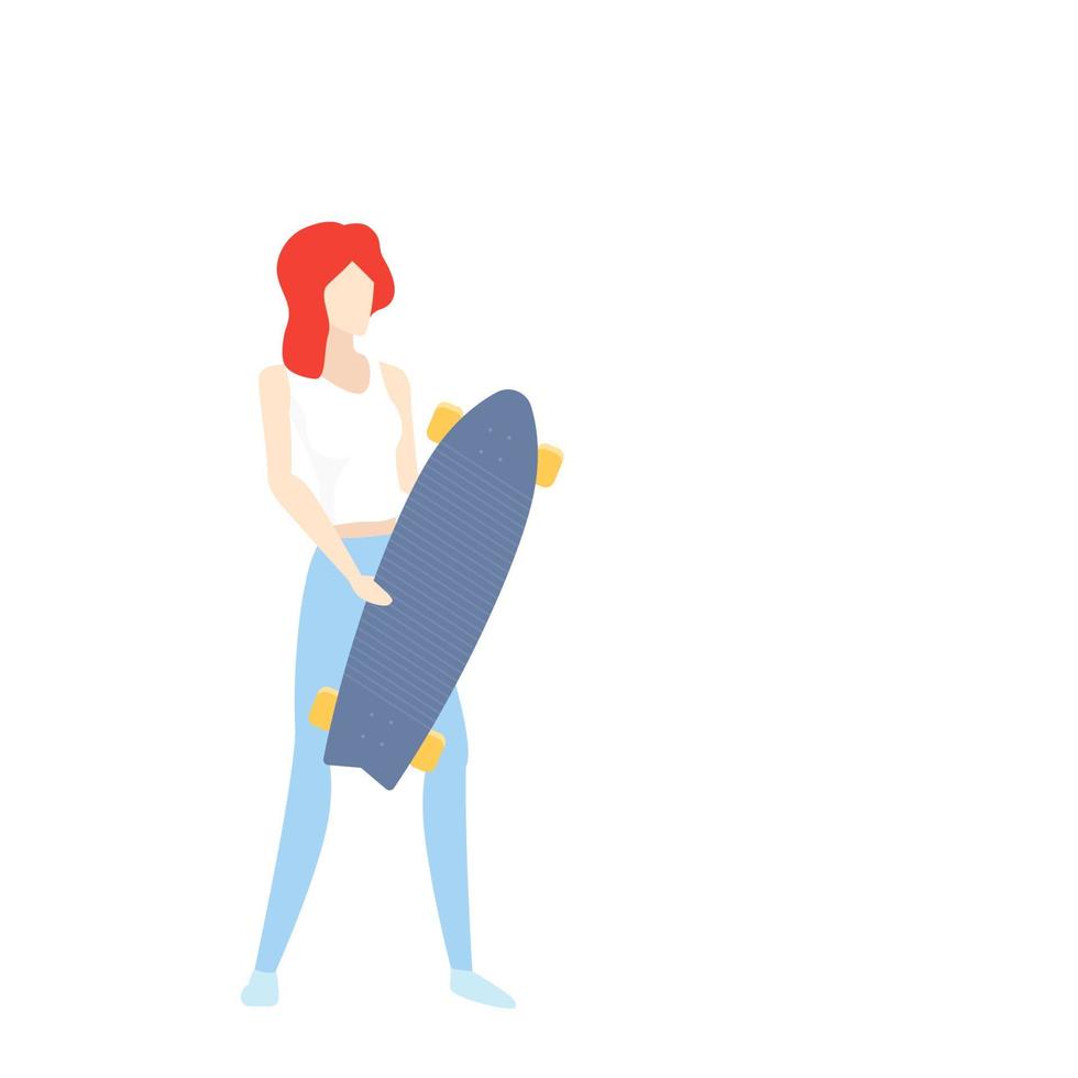 girl with longboard, vector illustration