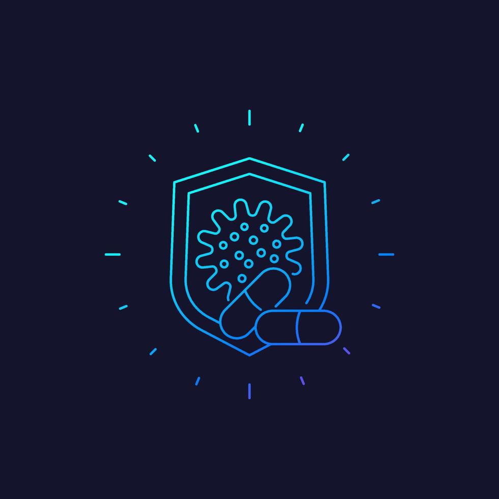 Antibiotic resistant virus vector icon, linear