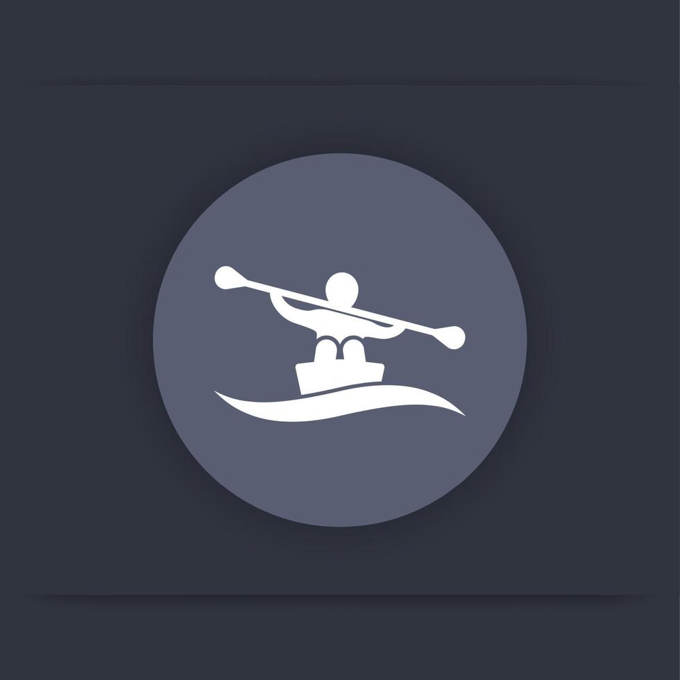 Rowing icon, kayaking icon, rowing sign, canoeing icon, rowing pictogram, round flat icon, vector illustration
