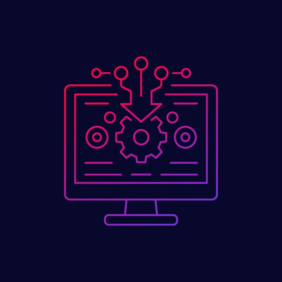 data processing icon, linear design vector
